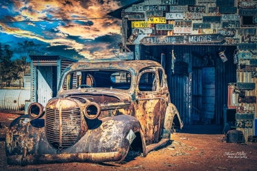 Last car serviced at the old mechanics workshop at Gwalia Ghost Town, Western Australia.